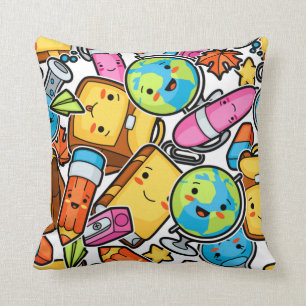 Coussin Kawaii Retour à l'école fournitures