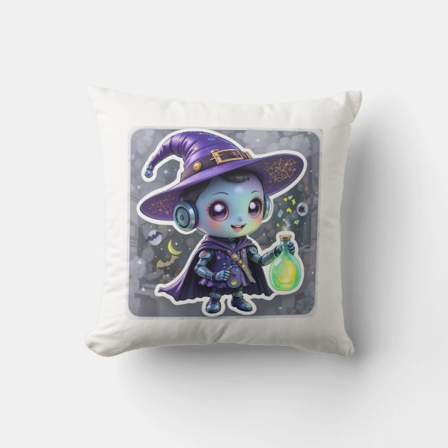 Coussin Kawaii Robot Witch Halloween Jeu d'oreiller (Recto)