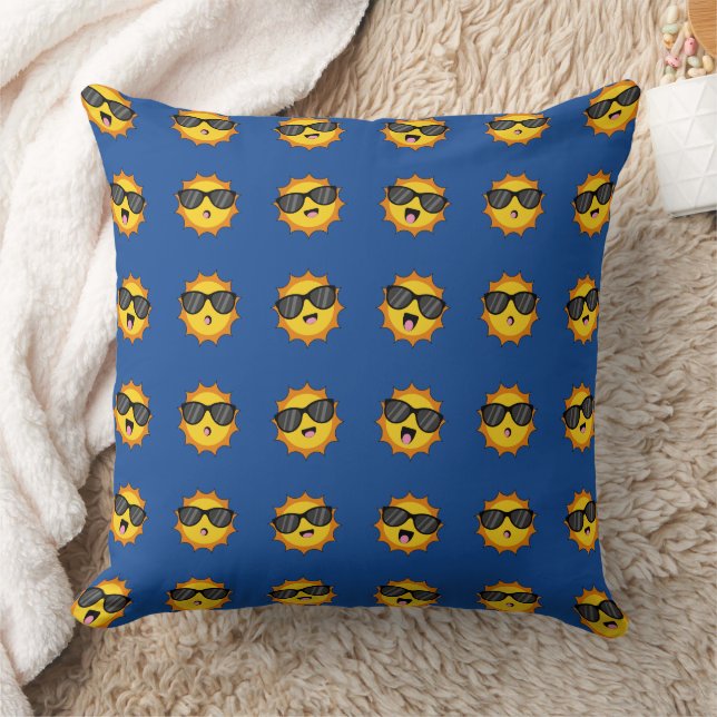 Coussin Kawaii Soleil avec lunettes de soleil Joyeux visag (Couverture)