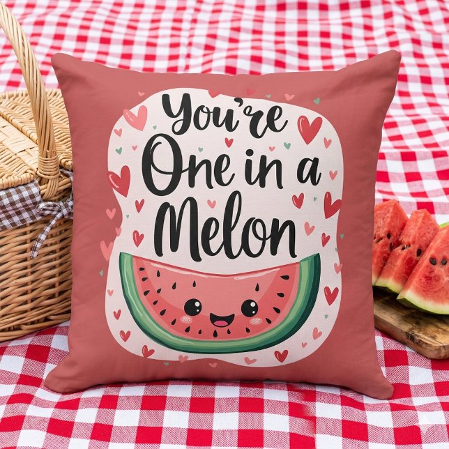 Coussin Kawaii "You're One in a Melon" Cute Watermelon Pun (Kawaii You're One in a Melon Cute Watermelon Pun Throw Pillow Mockup A)