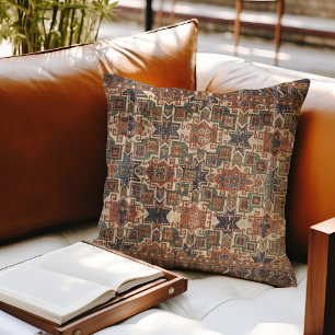Coussin Kazak étoilé en détresse orange bleu