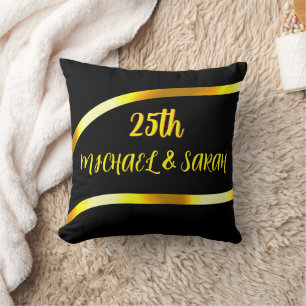 Coussin Keepsaké 25e anniversaire de Mariage d'or noir cad