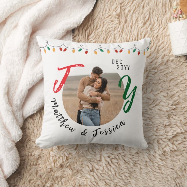 Coussin Keepsaké Couples Photo White Joy Festive Noël (Couverture)