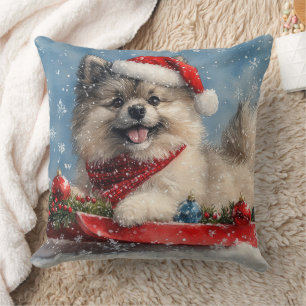 Coussin Keeshond Chien en Luge Laissez Tomber la Neige Noë
