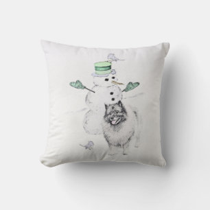 Coussin Keeshond Noël Snowman Peinture Chien Art