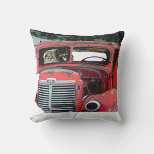 Coussin Keeshond Noël Vieux Camion Peinture Chien Art