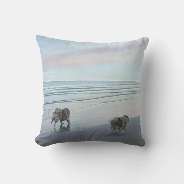 Coussin Keeshonds at the Seashore Peinture Dog Art (Recto)