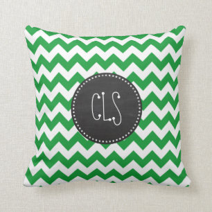 Coussin Kelly Green Chevron Stripes; Chalkboard look