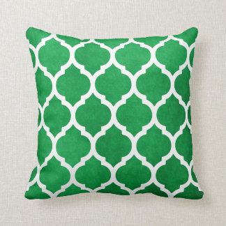 Coussin Kelly Green et White Classic Trellis Quatrefoil