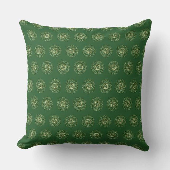 Coussin Kelly Green | Golden Zinnia Flower Medallions (Recto)