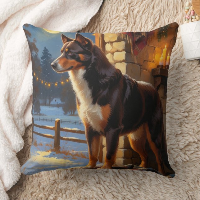 Coussin Kelpie Australien avec lumières de Noël vacances (Couverture)