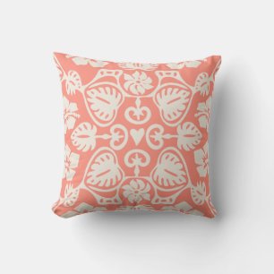 Coussin Keoni Hawaiian Monstera Feuille Damask Coral