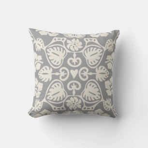 Coussin Keoni Hawaiian Monstera feuille Damask Grey
