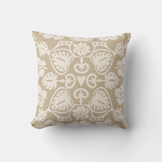 Coussin Keoni Hawaiian Monstera Leaf Damask Taupe (Recto)