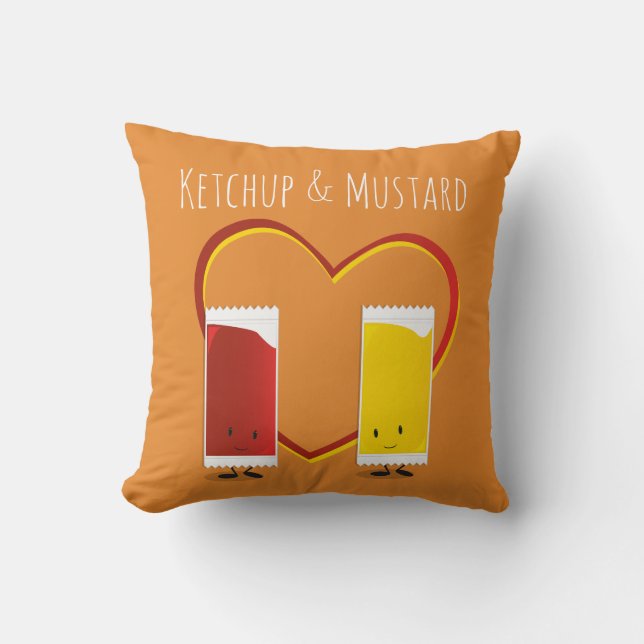 Coussin Ketchup et moutarde avec le coeur et les mots (Recto)