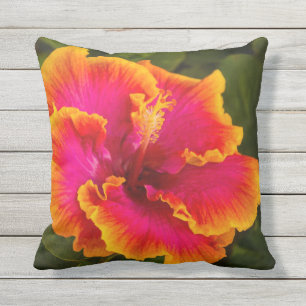 Coussin Ketmie fuchsia hawaïenne de Kauai extérieur