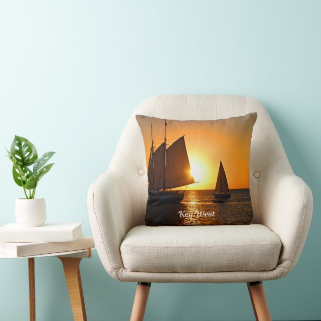 Coussin Key West, coucher de soleil et voiliers, (Chaise)