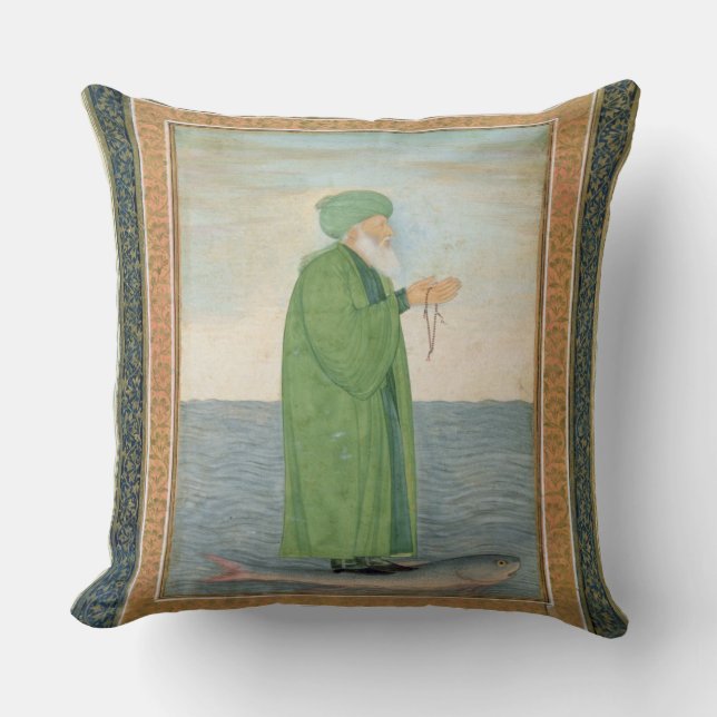 Coussin Khawa Khizir Khan montant sur un poisson, du petit (Recto)