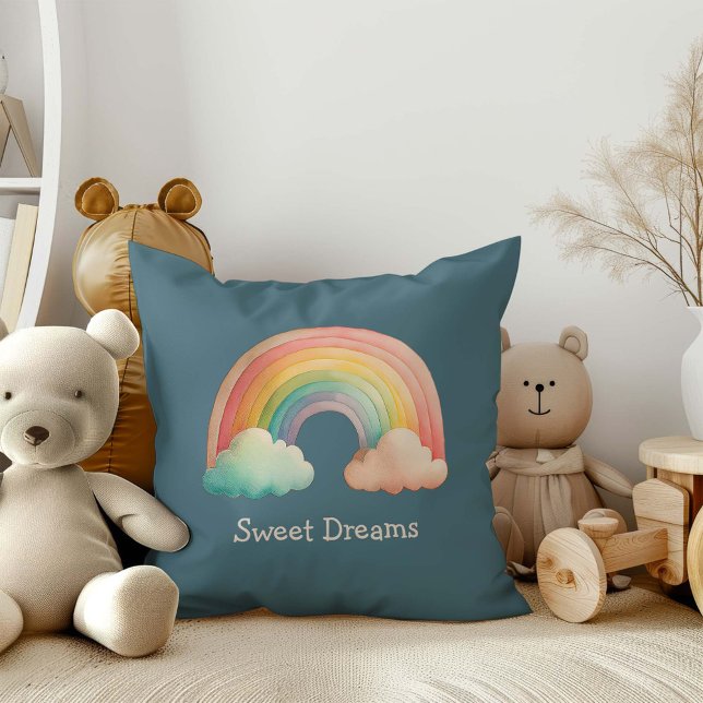 Coussin Kids Whimsical Pastel Rainbow in Clouds (Créateur téléchargé)