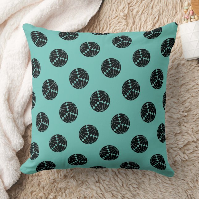 Coussin Kiku Chrysanthemum Mon Noir Turquoise Oriental Art (Couverture)