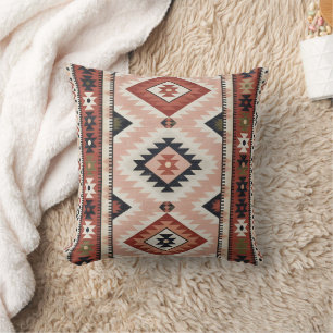 Coussin Kilim Tribal Sud-Ouest Géométrique en Terracotta