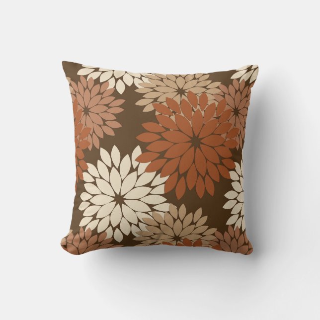Coussin Kimono floral moderne imprimé, Brown foncé et bron (Recto)