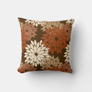 Coussin Kimono floral moderne imprimé, Brown foncé et Tan