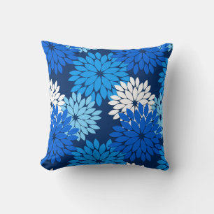 Coussin Kimono floral moderne Imprimer, bleu, aqua et thro