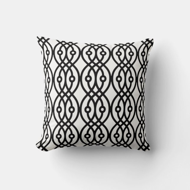 Coussin Kimono imprimé, noir sur blanc (Recto)