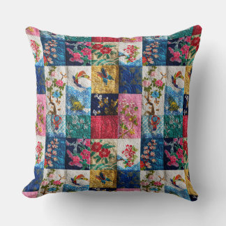 Coussin Kimono japonais vintage brodé look Patchwork