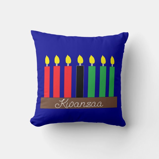 Coussin Kinara pour Kwanzaa : bleu foncé (Recto)