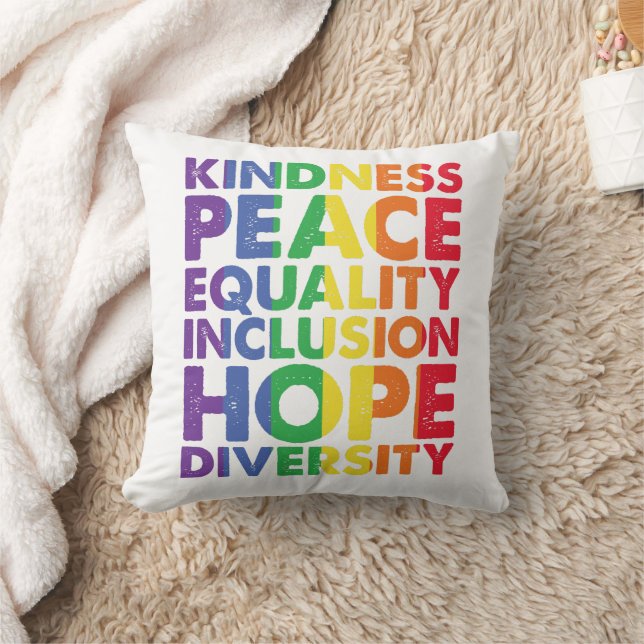 Coussin Kindness Peace Equality Love Inclusion Hope LGBT (Couverture)