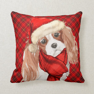 Coussin King Charles et Red Plaid Chien de Noël Jeter Pil