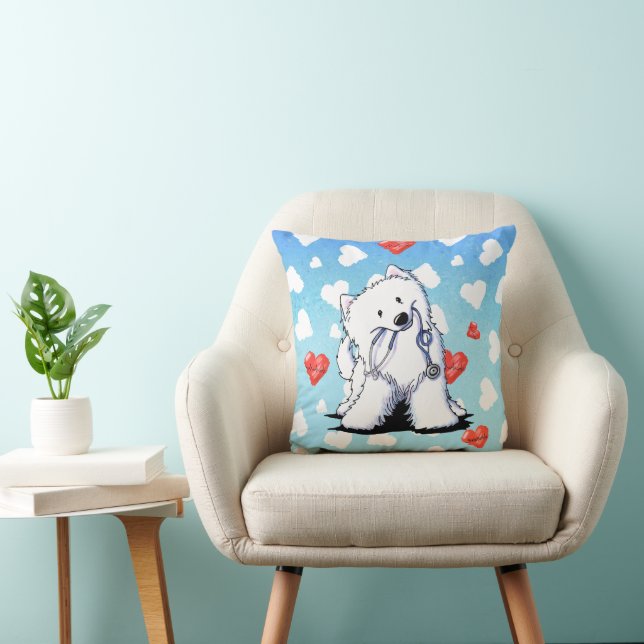 Coussin KiniArt Samoyed Love Doctor Jouer l'oreiller (Chaise)