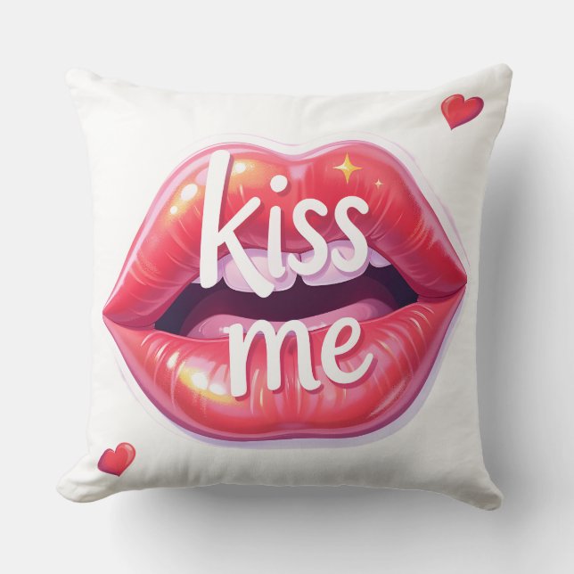 Coussin Kiss Me Glossy Red Lips Art Illustration (Recto)