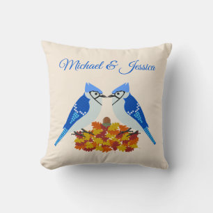 Coussin Kissing Blue Jays Mariage de automne personnalisé