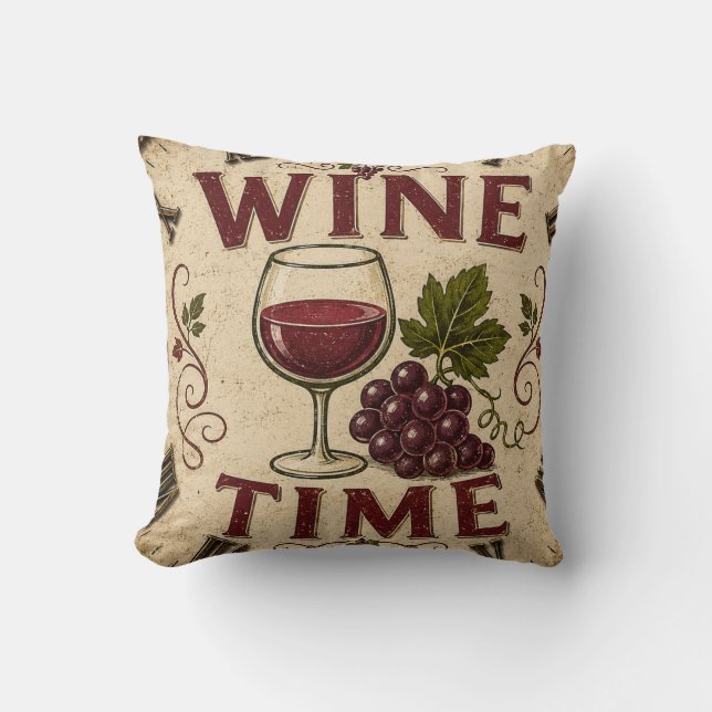 Coussin Kitchen Farmhouse Decor Wine Time  (Recto)
