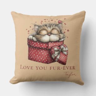 Coussin Kitou endormi Je t'aime Fur-Ever Beige Chaud