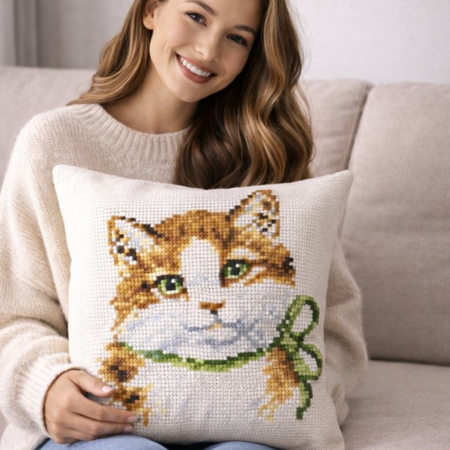 Coussin Kitten au Point de Croix (Créateur téléchargé)