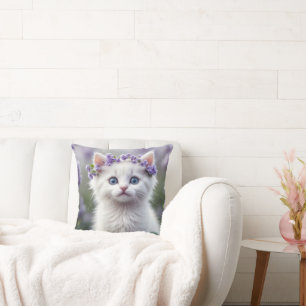 Coussin Kitten Blanc Avec Lilac Laurel