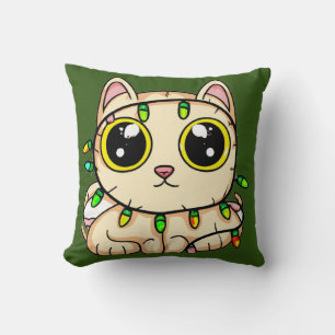 Coussin Kitten enchevêtré dans les lumières de Noël