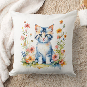Coussin Kitten et fleurs personnalisés Nom du bébé