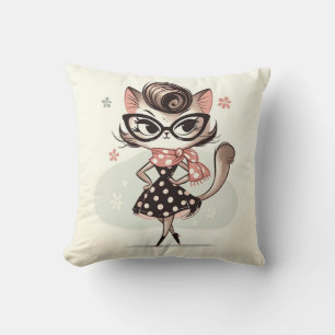 Coussin Kitten Féminin Rétro Vintage Avec Lunettes de Chat