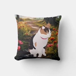 Coussin Kitten in a Magical Forest Throw Pillow