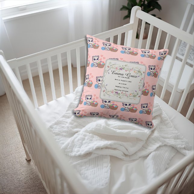 Coussin Kitten Personnalisé et Fleurs Sauvages Souvenir de (Créateur téléchargé)