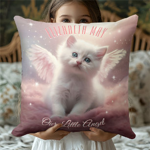 Coussin Kitten rose personnalisé avec ailes d'ange