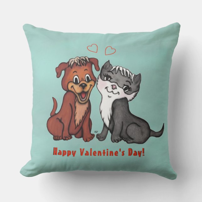 Coussin Kitty and Puppy, Joyeuse Saint Valentin ! (Recto)