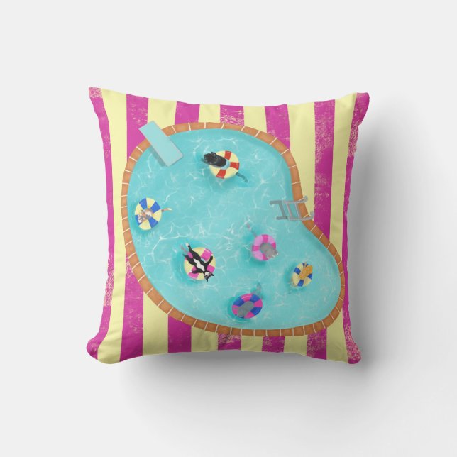 Coussin Kitty Pool Whimsical Cat Outdoor Throw Pillow (Recto)