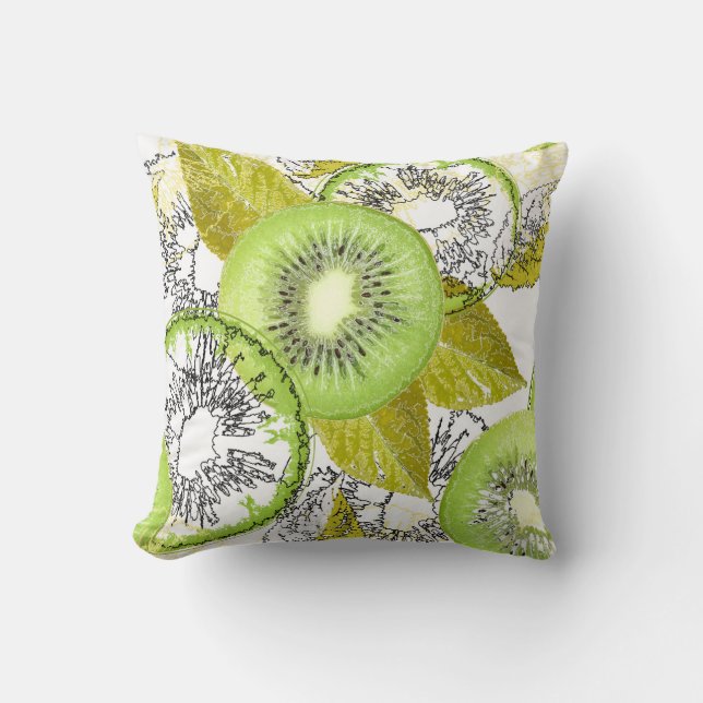 Coussin Kiwi, fruité, vert et blanc, frais, juteux, blanc (Recto)