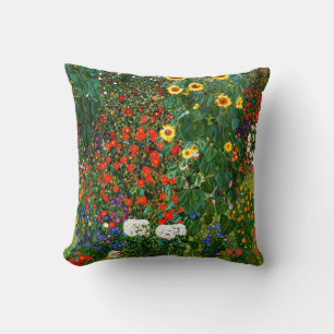 Coussin Klimt - Jardin de ferme avec des tournesols,